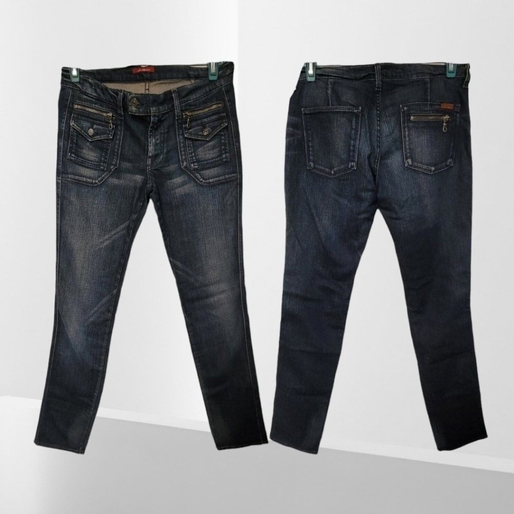 7 For All Mankind Low Rise 6 Pocket Straight Leg Jeans Size 28x34‎